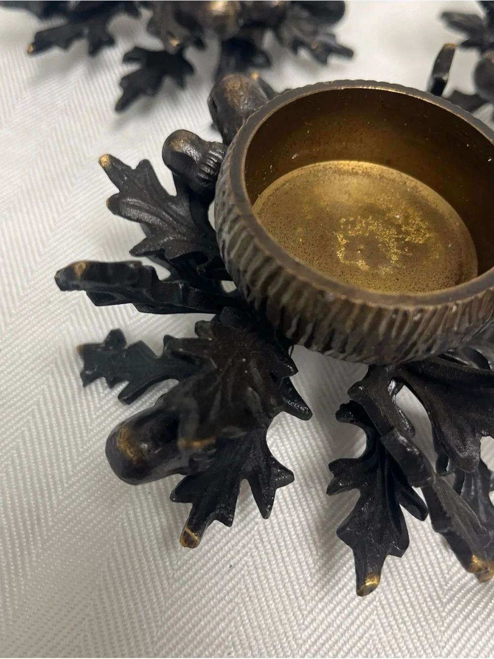 4 Vtg Metal Acorn Oak Leaf Votive Candle Holder Lot Heavy Cast Iron Set